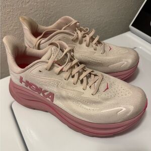Hoka Women's Cream and Pink Athletic Shoes